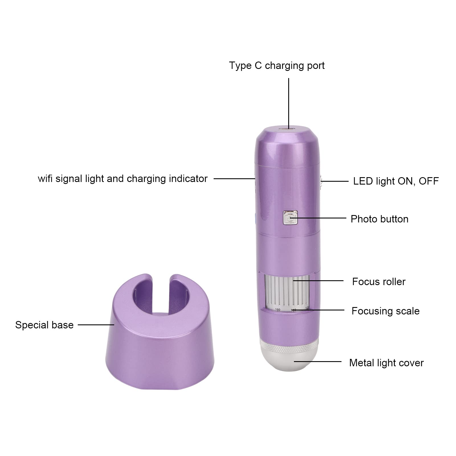 Analyseur de Cuir Chevelu Fil, Détecteur de Cheveux avec une Batterie au Lithium 1000mAh, Machine à Analyseur de Cheveux Intelligent LED Portable WiFi