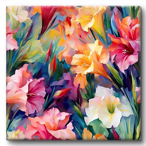 Image of Livin'luxe Colorful Floral Canvas Framed Wall Painting | Abstract Flower Artwork Modern Wall Decor for Living Room, Bedroom & Office | Vibrant Botanical Art Print Home Decoration 24 inch x 24 inch