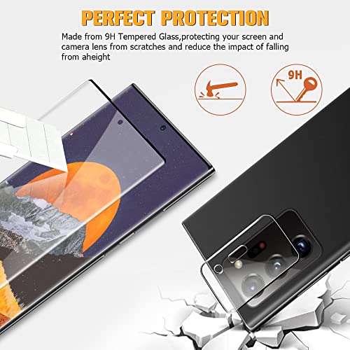 [2 +2 Pack] Galaxy Note 20 Ultra Screen Protector + Camera Lens Protector [9H Hardness][Fingerprint Unlock] [Hd Clear] 3D Full Coverage Tempered Glass Film For Samsung Galaxy Note 20 Ultra 6.9 Inch #TOP4