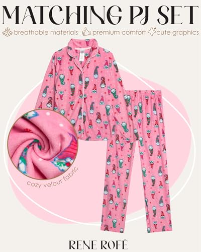 Rene Rofe Girls Pajama Set - 2 Piece Velour Long Sleeve Sleep Shirt and Pajama Pants - Holiday Sleepwear Set for Girls (4-12)2