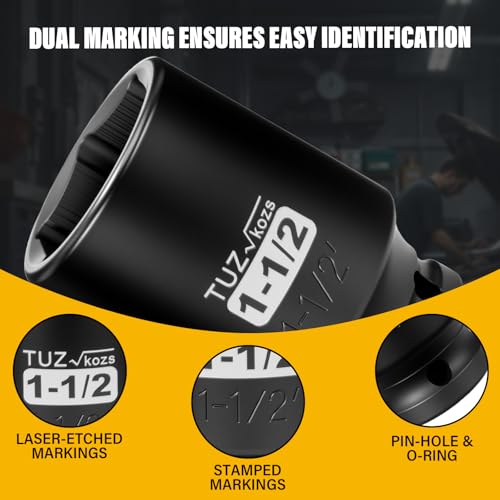 Image of 1 /2 Inch Drive 1-1 /2 Inch Deep SAE Impact Socket,CR-MO,6 Point Radius Corner Design,Square Chamfered Opening,Axle Nut Impact Grade Socket for Easy Removal