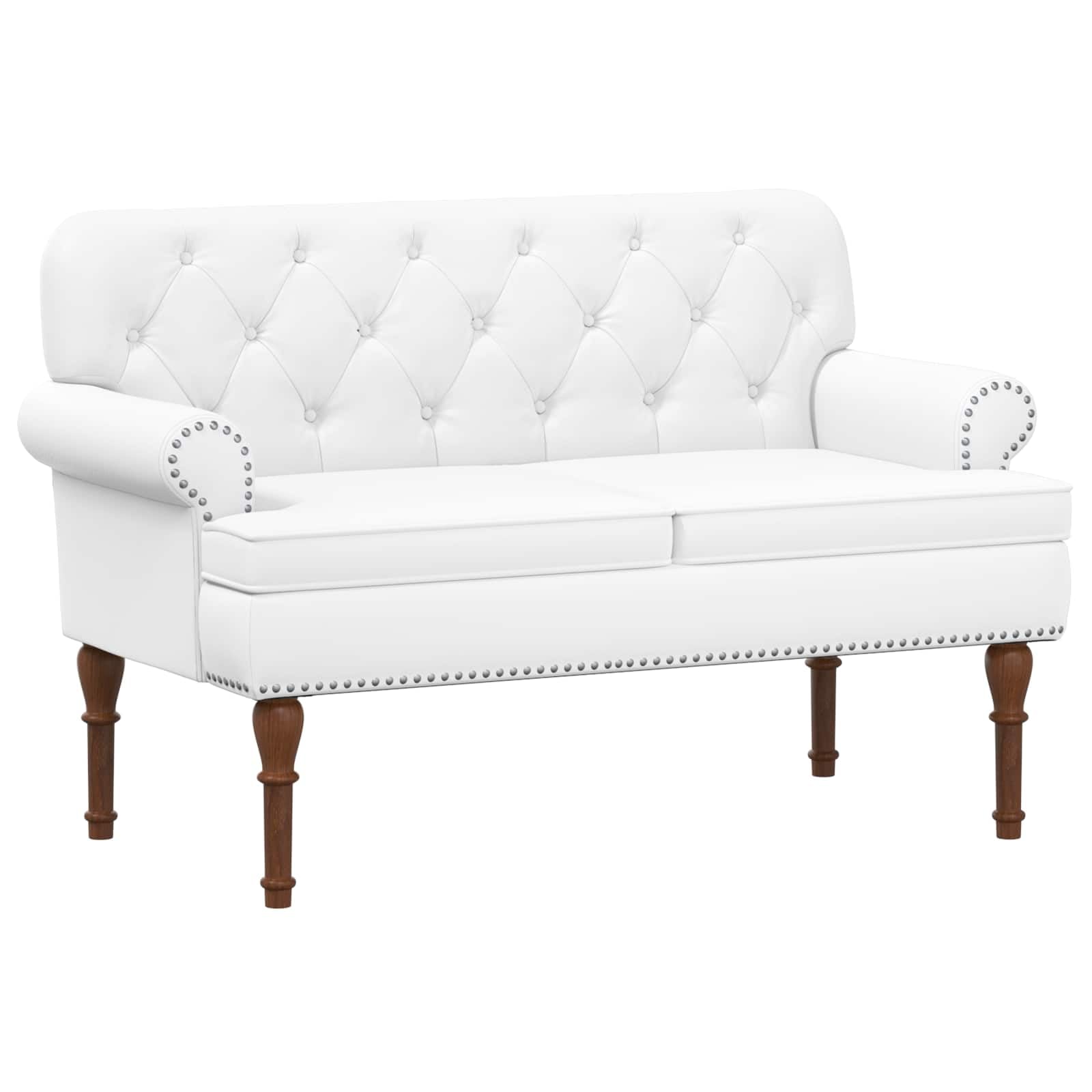 Makastle Canapé Love Seat avec capitonnage en Boutons Blanc Simili Cuir