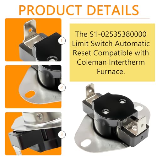 Image of S1-02535380000 Automatic Reset L140-30F Limit Switch Compatible with Coleman Intertherm Furnace