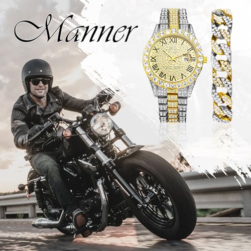 Reloj analógico de cuarzo dorado para moda hip hop con cadena cubana 4
