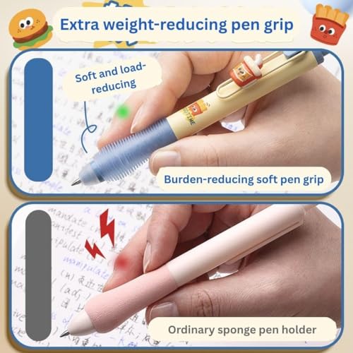 Image of Cute Burger Theme Ball Pens Set of 4, 0.5mm Blue Ink Erasable Smooth Writing Pens with Soft Grip Kawaii Cartoon Gel Pens for Kids,school,office,college,journaling,birthday Return Gifts