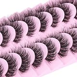 Mink Lashes 10 Pairs False Eyelashes D Lashes Natural Cat Eye Volume Faux Mink Lashes Wispy 18 mm 5D Thick Soft Eyelashes Pack by FANXITON