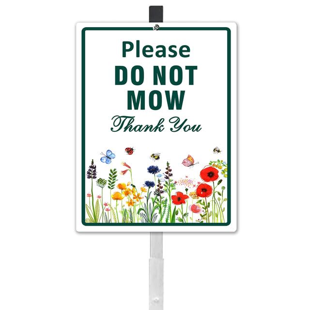 GETTOGET Please Do Not Mow Thank You Yard Sign With Stake No Mowing Reflective Aluminum Lawn Signs Rust Free No Mow May Pollinator Wildflowers Garden Signs (8x12) IN