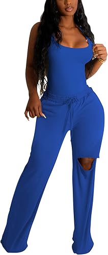 Nimsruc Two Piece Outfits For Women Casual Sleeveless Sweat Suits