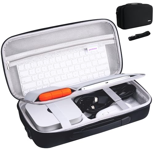 Packmini Travel Case for Mac mini M4 / M4 Pro (2024) Hard Shell Carrying Bag with Shoulder Strap Fits Apple Magic Keyboard (No Numpad) Trackpad & Hub - Portable AI Workstation Organizer