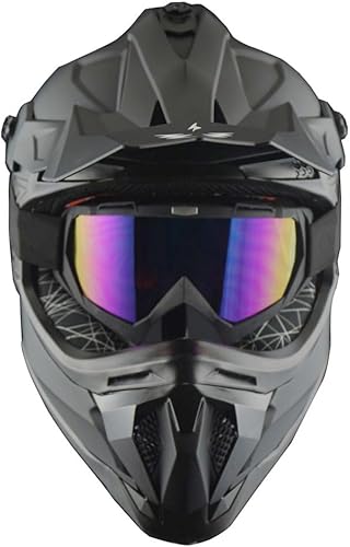 Miniatura 2 de 1Storm Casco de motocross para adultos, ATV Dirt Bike BMX Downhill Mountain Helmet Track Style JH601 negro mate + gafas + guante negro esqueleto
