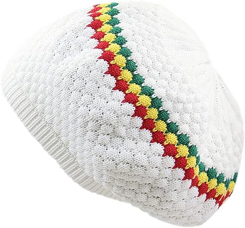 CRAZY LIZARD Gorro Rasta de Reggae para rastas cortas para la cultura rasta con colores vibrantes en el gorro Rasta, Blanco con rayas, Talla única