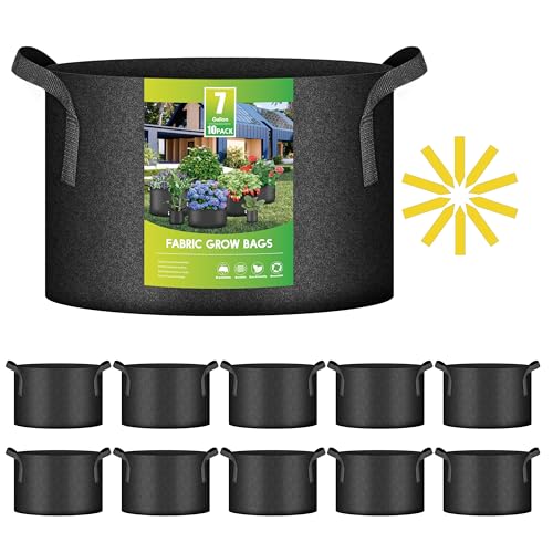 Image of iPower 10 Pack 7 Gallon Grow Bags, Garden Planting Nonwoven Fabric Pots with Reinforced Handle, Heavy Duty and Aeration Planter Pot for Tomato, Fruits, Vegetables and Flowers