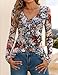 ZESICA Women's Long Sleeve Floral Shirts V Neck Going Out Ruffle Tops Blouses 2026 Fall Fashion Clothes Outfits,Black,Small