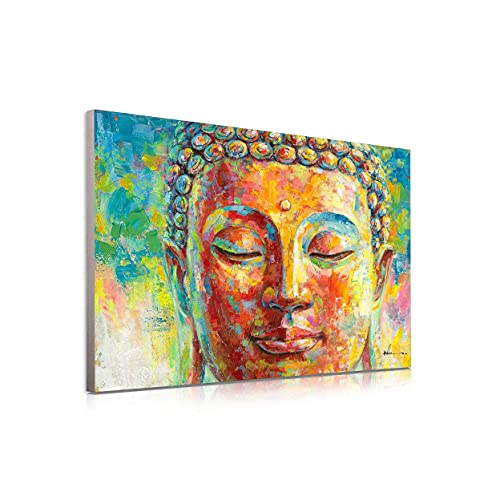 Buddha Wall Art Happiness Art - Yoga Poster Blessing Gold Buddha Canvas Gautama Portrait Painting Zen Decor Buddhism Prints Colorful Buddha Paintings For Bathroom Bedroom Decoration 16"X12" #TOP1