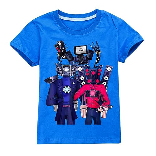 TBNRFrags Camiseta de manga corta para niños, 100 % algodón, para niños, lindas camisetas gráficas de verano, camisetas Skibidi Toilet Game de dibujos animados para niñas, azul, 11-12 años