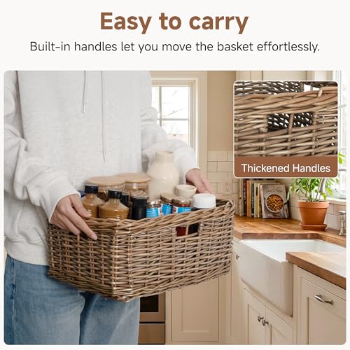 Image of StorageWorks Pantry Baskets, Willow Storage Baskets for Organizing, Shelves, Pantry Organizers and Storage, Light Brown, 15 inch L x 11 inch W x 6 inchH