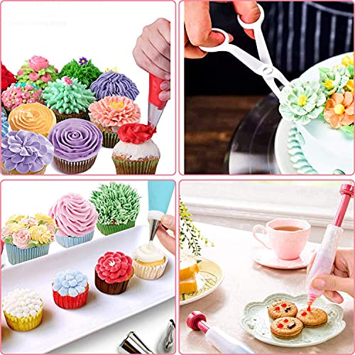 Foto von WisFox 152-teiliges Kuchendekorationszubehör, professionelles Cupcake-Backzubehör-Set mit Drehteller-Ständer, 100 Spritzbeutel, 36 Düsen, 2 Spatel, 3 Zuckerguss-Glätter, 2 Blumennägel, 2 Mundadapter