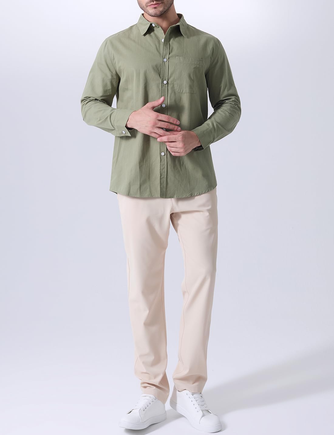 Mens Denim Shirt Long Sleeve Button Down Shacket Work Western Shirts Regular Fit Cowboy Casual Blouse(Green,XL) - Image 5