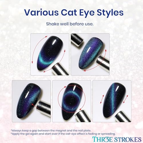 Image of THR3E STROKES 9D Glitter Cat Eye Gel Magnetic Shimmery Finish Nail Polish Art Manicure DIY at Home Soak Off UV Gel 7.5ML (CE3, 7.5ML)