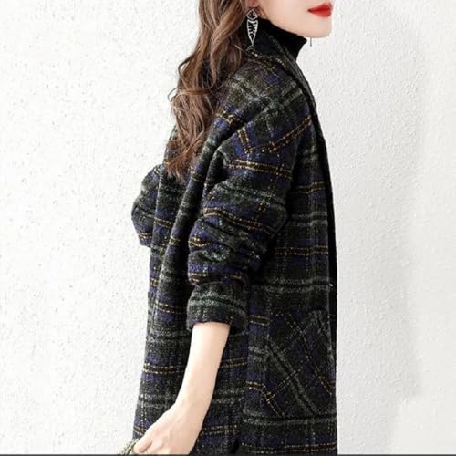 Women's Houndstooth Wool Blend Blazer Lapel Collar Double Breasted Winter Wool Pea Coat Overcoat Work Business Jacket4
