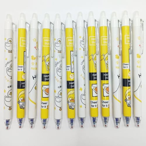 12 bolígrafos borrables de gel pato amarillo kawaii miniatura 7