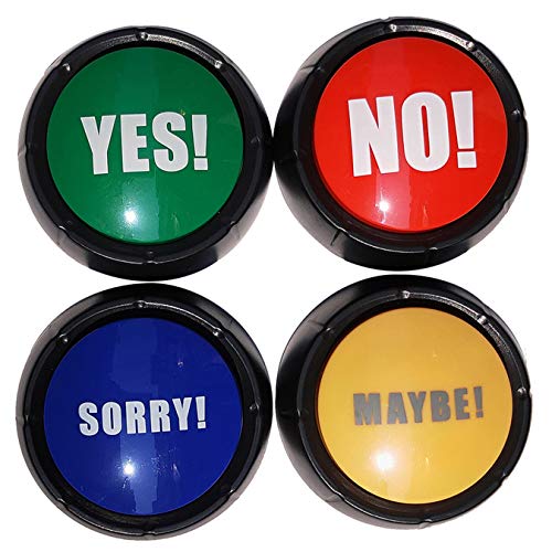 The full set of human interaction reduced to four buttons — NO, YES, SORRY, MAYBE — this is the social anxiety dream desk accessory.