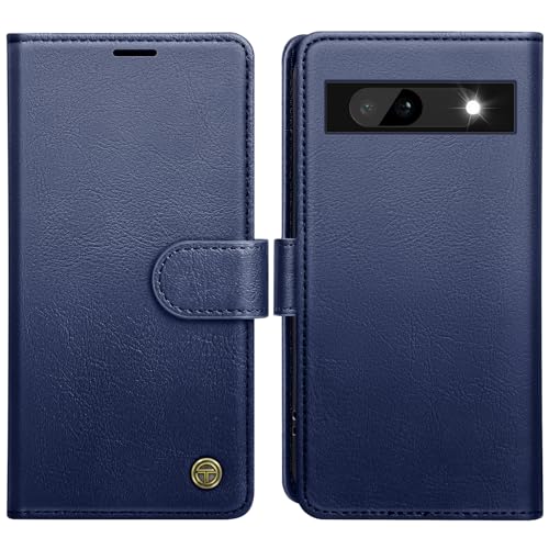 Image of AIMOYU for Google Pixel 8A Case, Flip Wallet Leather Phone Case with [4 Card Slots] [Kickstand] [RFID Blocking] Magnetic Protective Shockproof Cover for Pixel 8A Case - Blue