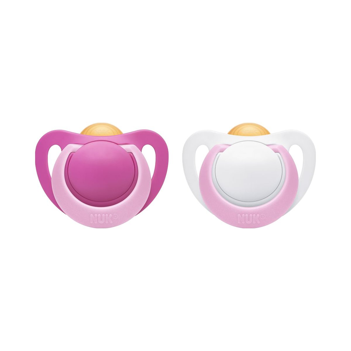 NUK Genius Latex-Schnuller, kiefergerechte Form, 0-6 Monate, 2 Stück, Girl, rosa/ weiß