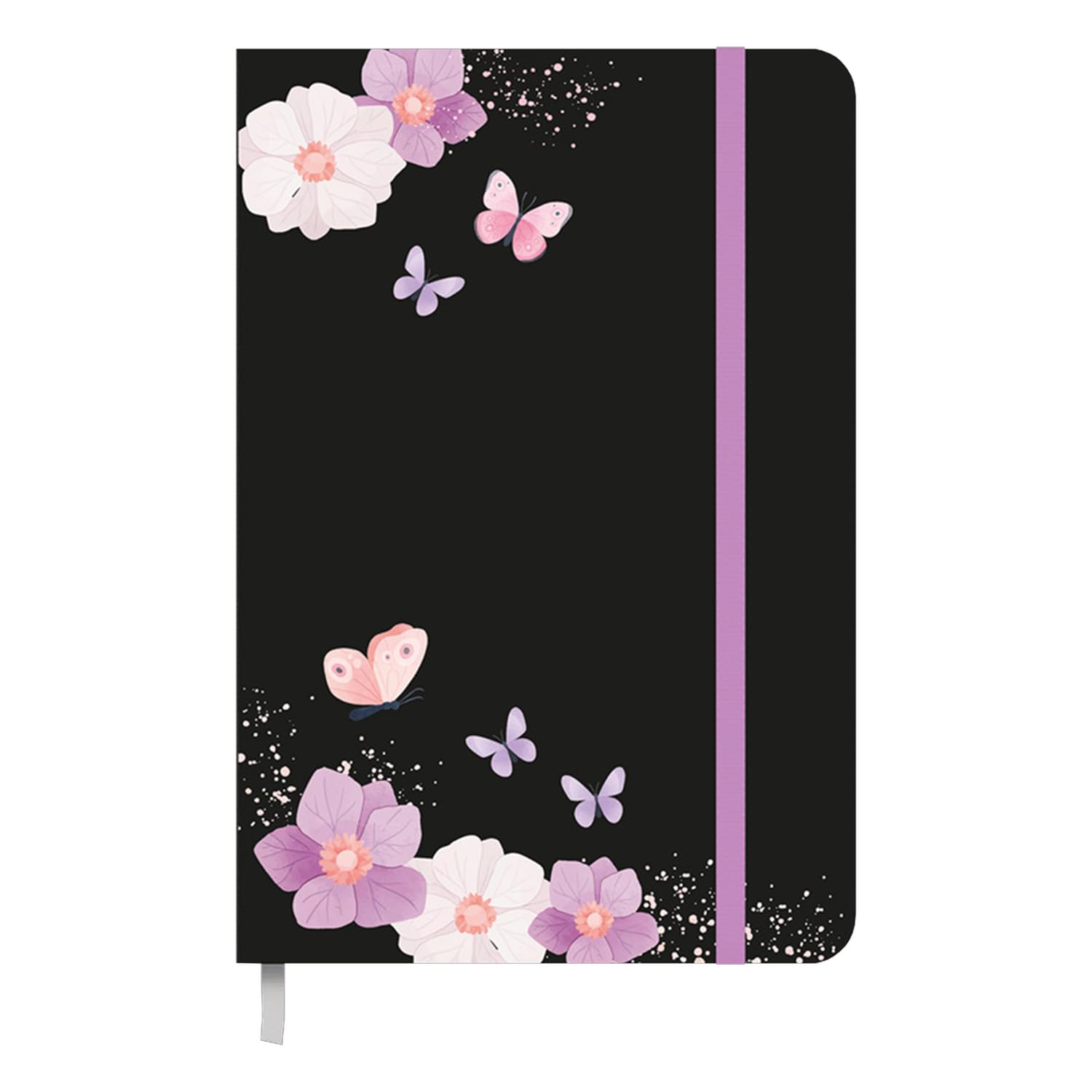 Idena 11169 Pocket Diary 2025 in Format 9 x 14 cm, 1 Week on 1 Page, Black Diary with Flower Motif, Elastic Band, Inner Pocket and Bookmark