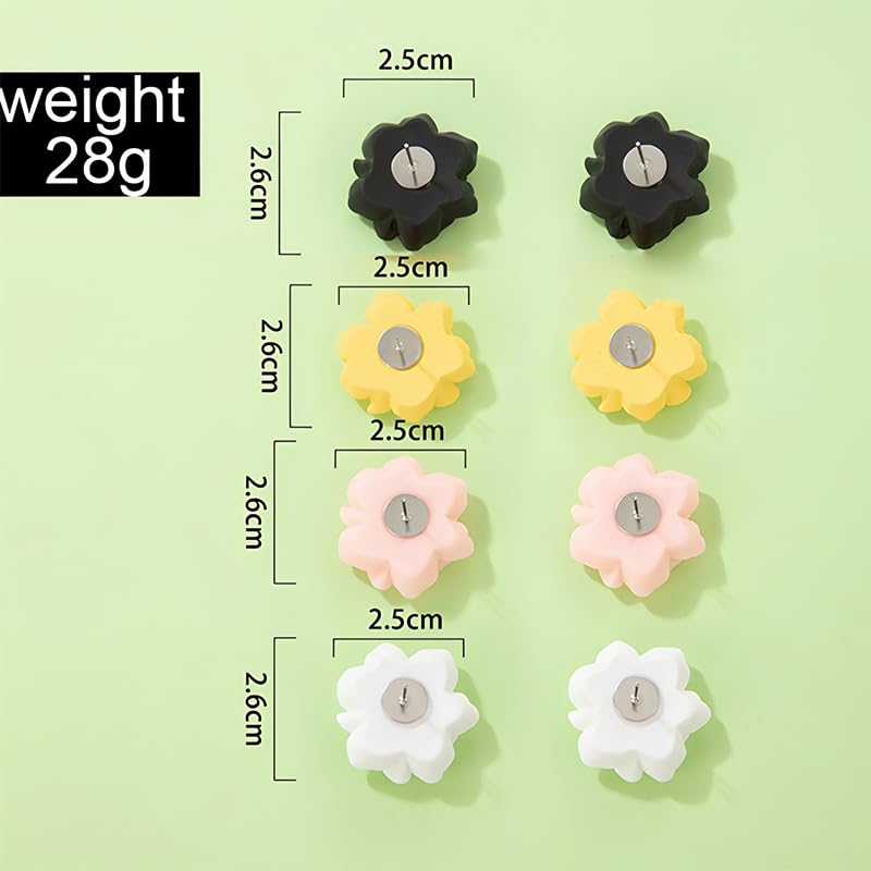 4 Pairs Colourful Floral Pearl Earrings Set Statement Cute White Black Yellow Big Hibiscus Pearls Flower Stud Earring Stacks Jewelry Pack for Women4
