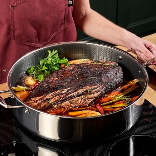 Image of HexClad Hybrid Nonstick 10-Quart Deep Saute Pan with Tempered Glass Lid, Stay-Cool Handle, Dishwasher-Friendly, Oven-Safe Up to 900F, Induction Ready, Compatible with All Cooktops