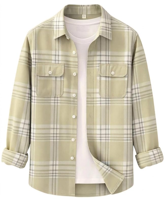 Image of DEELMO Men's Stylish Cotton Blend Casual Chakes Shirt || Full Sleeve Shirt with Dual Flap Pockets Fabric || Perfect for Casual and Classic Fit & Style || Stylish Everyday Wear