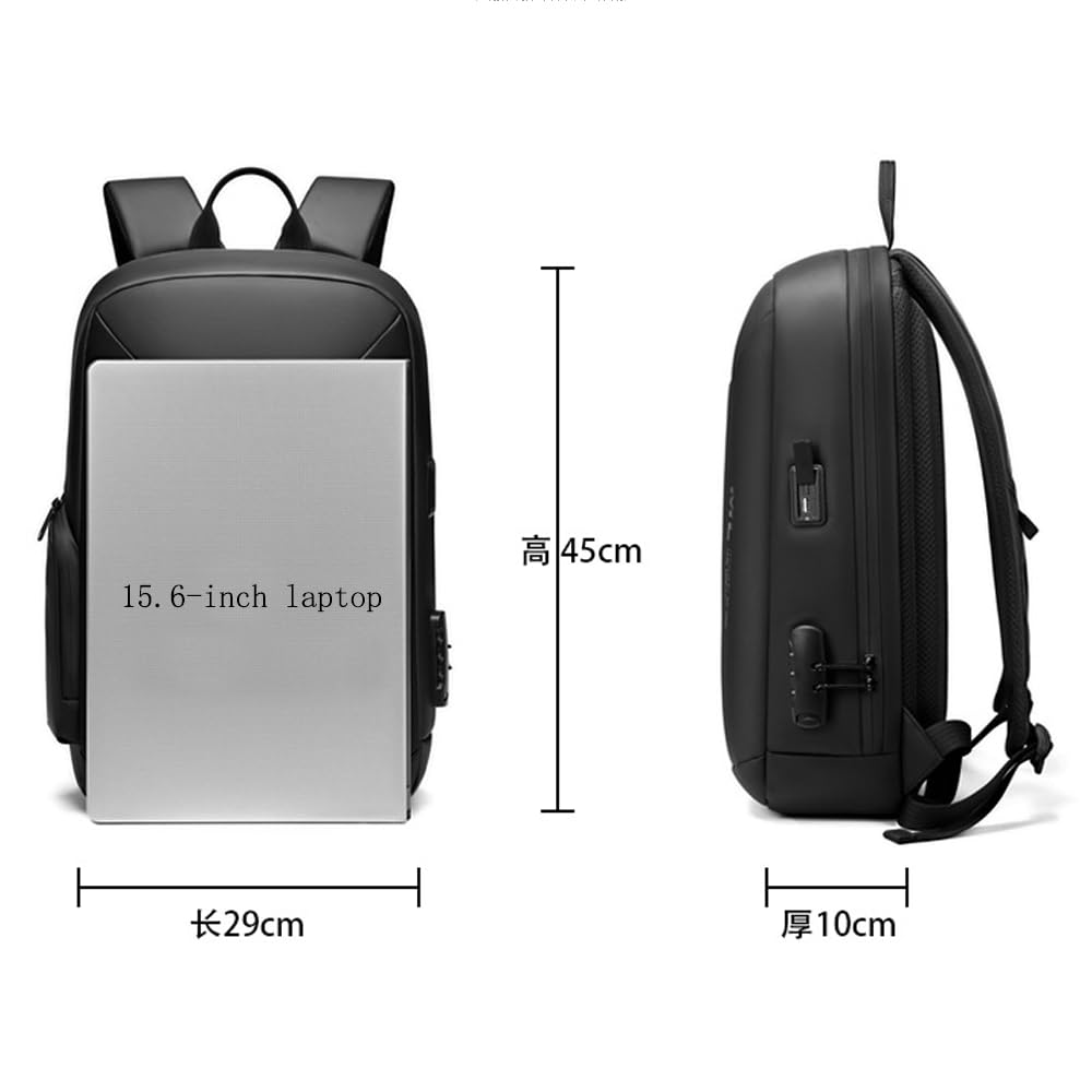 XINYASEE Zaino Uomo Porta PC, Zaino Lavoro con Chiusura a Combinazione, Borsa a Tracolla da Viaggio per Computer 15 Pollici, Nero, 29x10x45 cm