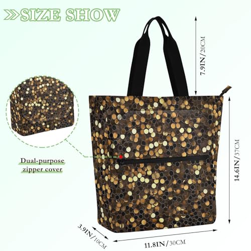Decorative Kid Tote Bag for Kids Adults, Black and Gold Fake Sequins Water-resistant Teacher Tote Bags Handbags with Inner Pockets for School and Playtime Rainbow mochilas para2
