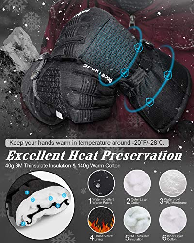 image for Glisteny Mens Ski Gloves Women Waterproof Snowboard Touchscreen Winter