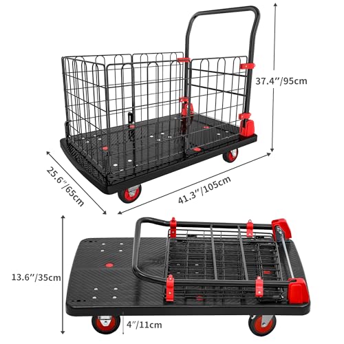 YITAHOME Heavy-Duty Folding Cart with Cage, 1000LBS Capacity, 42 x 26 in, for Warehouse and Luggage Moving