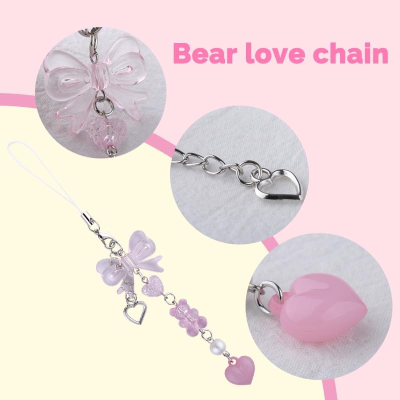 Aesthetic Phone Charm Pink Bow Charms for Phone Case Decorations Blue Cell Phone Keychain Strap Cute Y2k Accessories for Women Camera Bag Purse Charms with Bear Pendant Charm Decor for Phone Case 2Pcs - Image 5