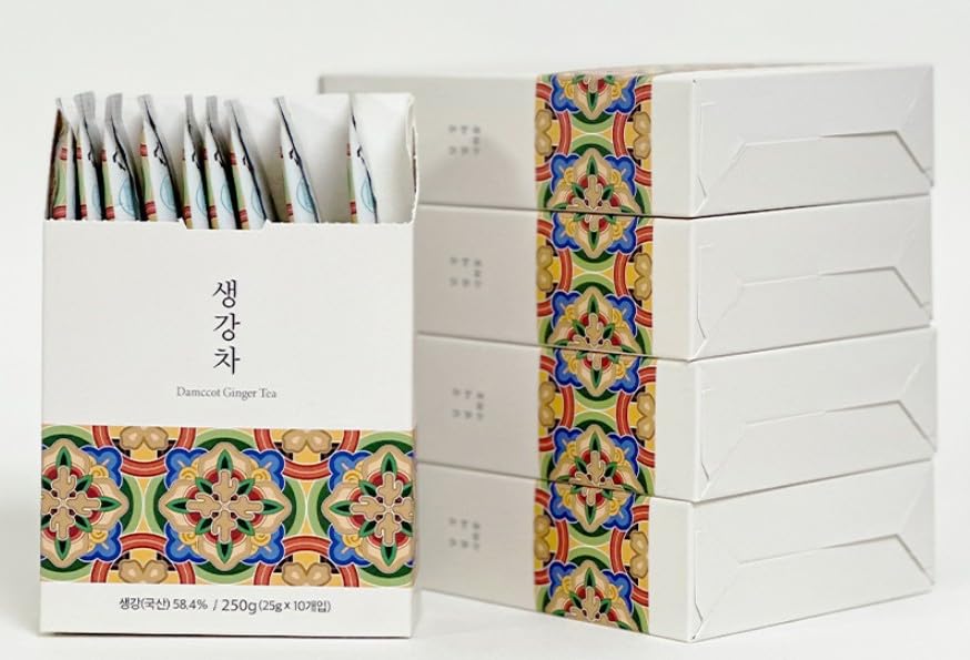 Miniatura 7 de Korean Food Damccot Palitos de té de jengibre, 8.82 oz (8.8 oz en total, 10 x 25 g0.9 oz cada uno)  Concentrado y auténtico extracto de jengibre