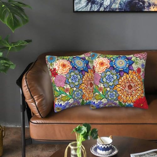 Boho Floral Throw Pillow Covers 18x18 Inch, Colorful Boho Flowers
