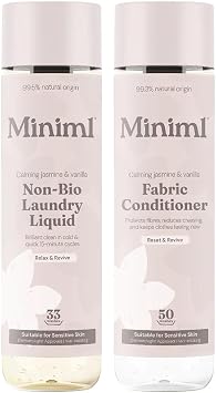 Miniml Natural Non-Bio Laundry Bundle - Wild Jasmine & Vanilla 2 x 1L - Liquid Detergent 33 Washes & Fabric Softener 50 Washes - Eco-Friendly, Vegan & Cruelty-Free Washing Set