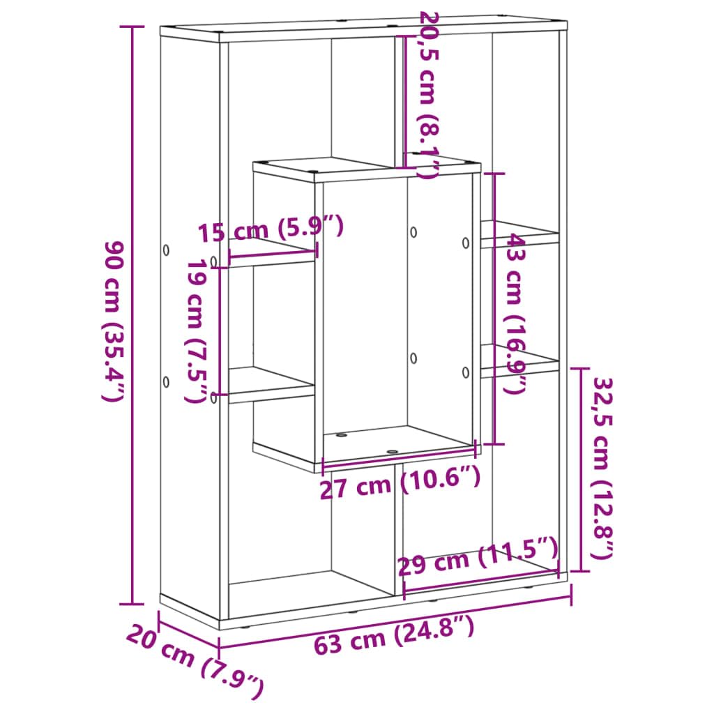 Libreria grigio cemento, 63 x 20 x 90 cm, in legno con 7 scomparti, scaffale e divisorio per soggiorno, ufficio, cameretta dei bambini, sistema di scaffali salvaspazio con spazio e funzione di