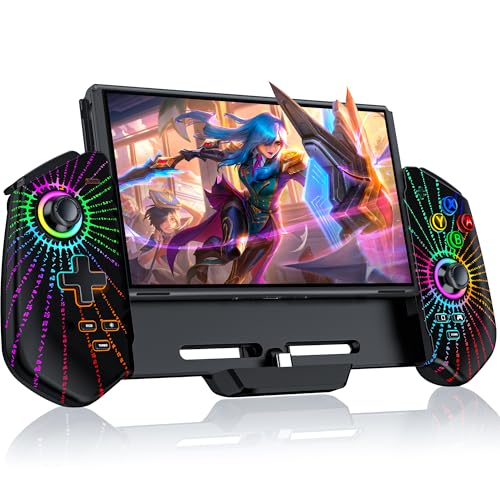 HASACOOL Manette Switch, Switch Manette pour Switch/OLED Mode Portable avec Bâtons à Effet Hall/Turbo/Support de Table/Gyroscope à 6 Axes, Grande Poignée Manette de Switch(Rune)