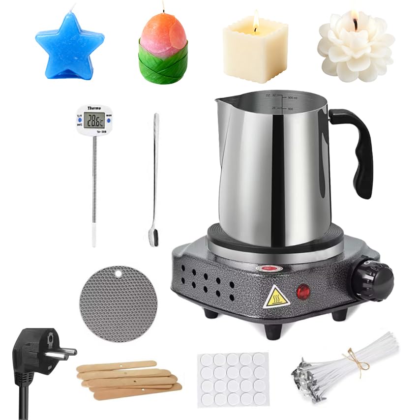 Fondeur de cire pour bougies WRQIOO avec thermomètre et 211 accessoires