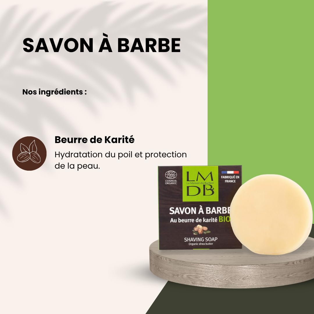 Mydło do brody z ekologicznym masłem shea - Ecocert Cosmos Organic, 99% składników pochodzenia naturalnego, 79% z rolnictwa ekologicznego - francuska produkcja - 80 g