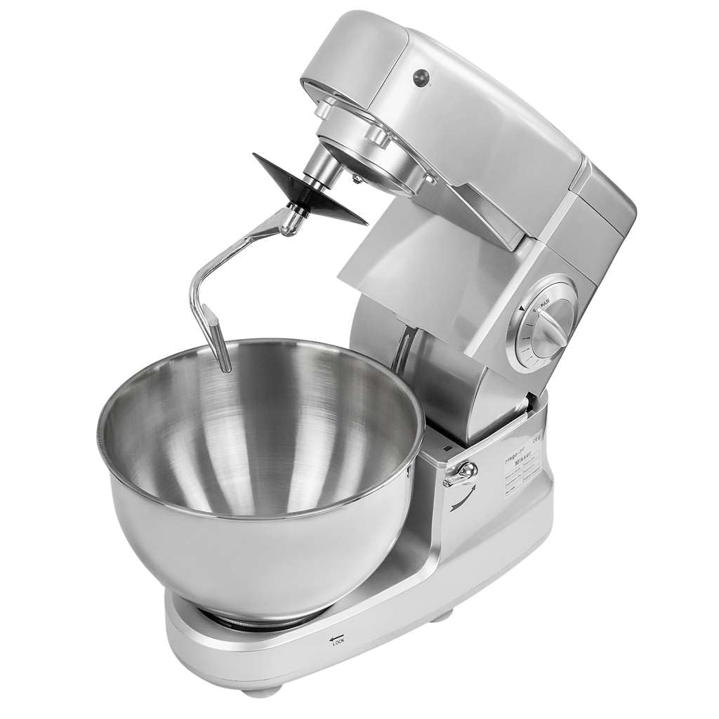 Mega-M Wielofunkcyjny robot kuchenny 3 w 1, 1500 W, miska ze stali nierdzewnej 8 l, mikser planetarny z maszynką do mięsa i mikserem stojącym, 6 stopni prędkości, srebrny