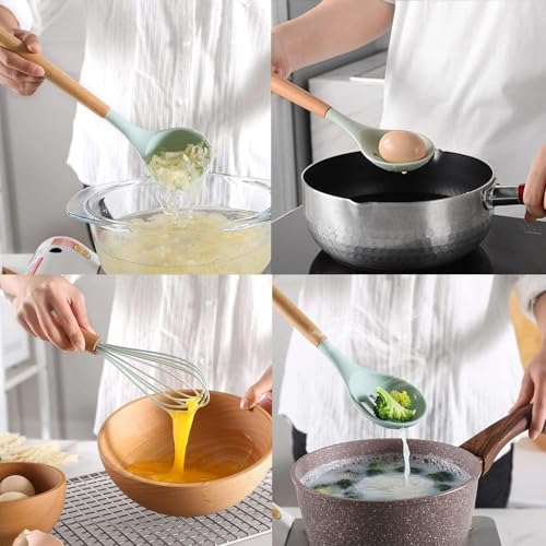 Image of Silicone Spatula Set, Spatula Set with Wooden Handle for Cooking and Mixing, for Non Stick Pan, Kitchen Tools Set of (12, Light Green)