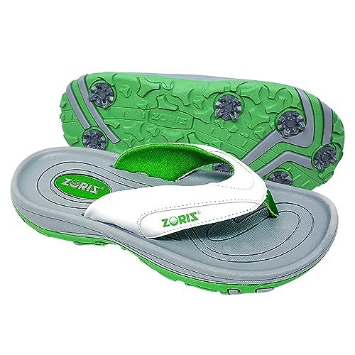 ZORIZ Golf Sandals for Women and Men Golf Thong Flip Flops With Removable Soft Spikes Golf Footwear With Deeper Heel Cup and Higher Sidewalls for Secure Comfort Green Mens 13