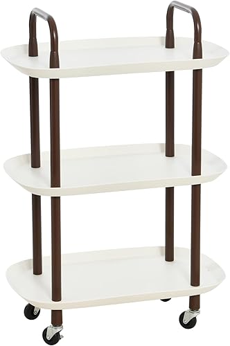 Main + Mesa Carrito moderno de plástico y metal de 3 niveles, blanco y marrón