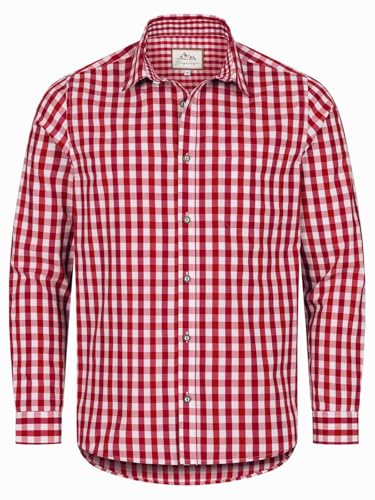 Steigenhöfer Herren Trachtenhemd Langarm - Basti - Mit Lederhose kombinierbar - Atmungsaktiv & pflegeleicht - Traditionelles Herren Hemd für Oktoberfest Wiesn und andere Festlichkeiten - Rot - L