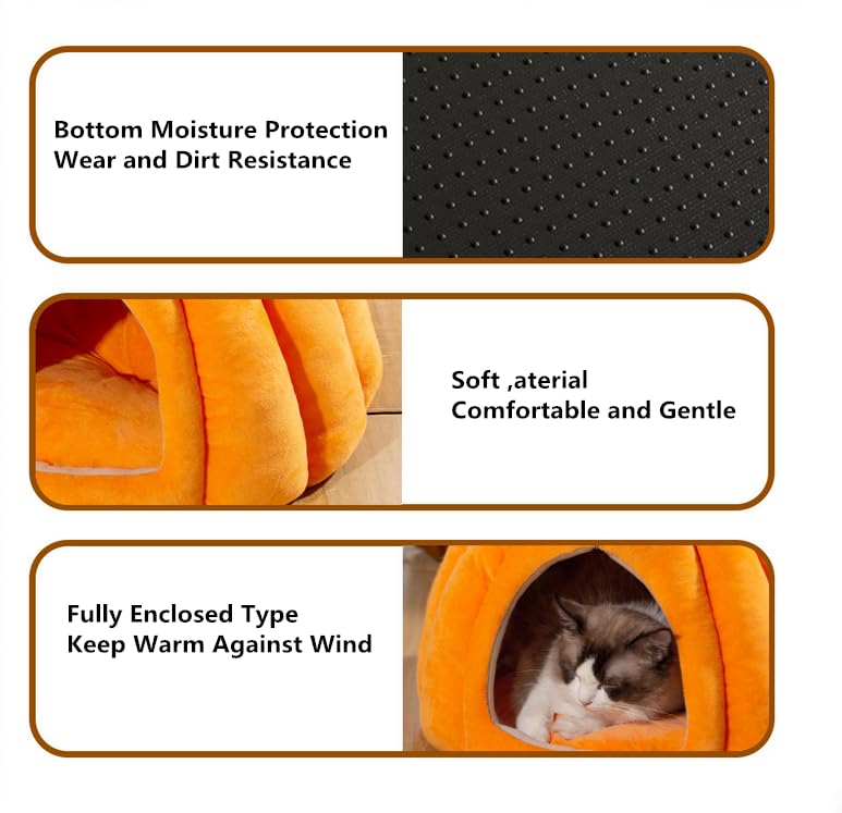 Halloween Cat Bed Comfortable Pumpkin Shaped Pet Kitten Cave Bed Furniture Bags and Travel Supplies Cat Kennel Pets for Home Pet Products (Hot Pink, S)